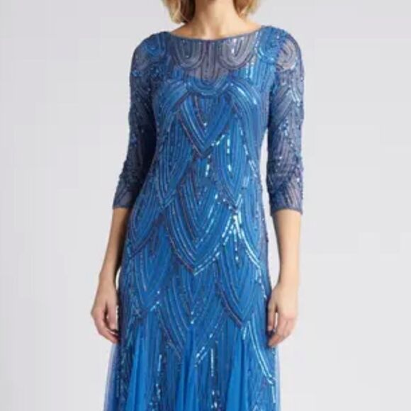 NWT Pisarro Nights Beaded Illusion Neck Gown - Picture 1 of 10